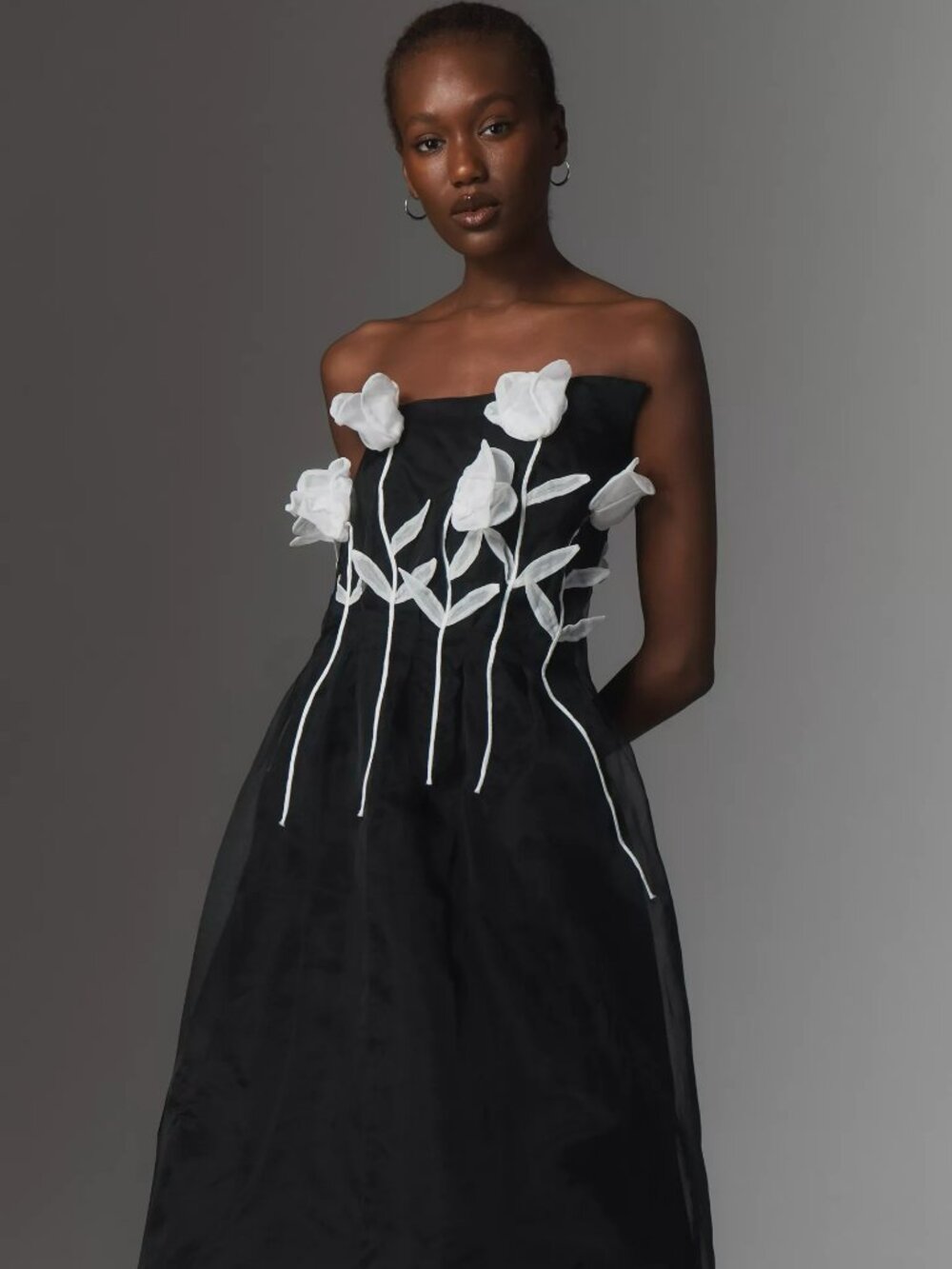 Maeve 3D Floral Strapless Midi Dress